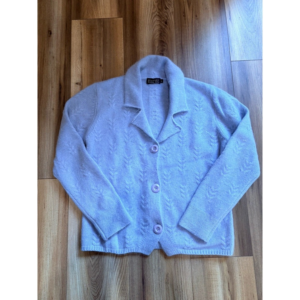 Blarney Woollen Mills Cardigan Sweater Lambs Wool Women L Blue Soft Warm Irish